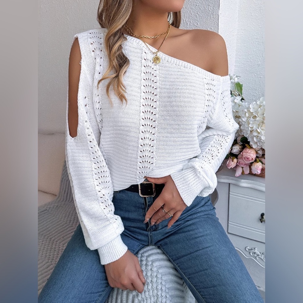 Openwork One Shoulder Cutout Long Sleeve Sweater